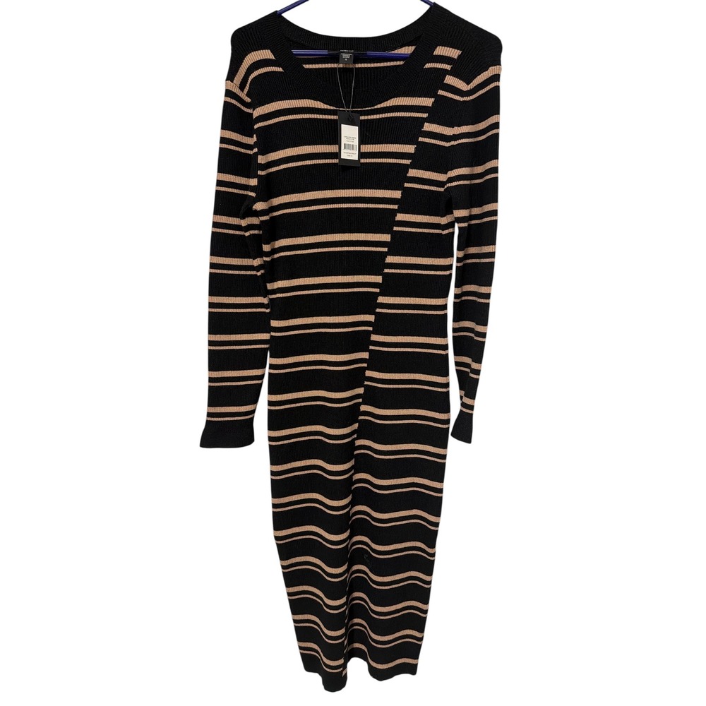 Arna York Collection Marly STR Sweater Dress Black Biscuit‎ Striped Midi Size 16